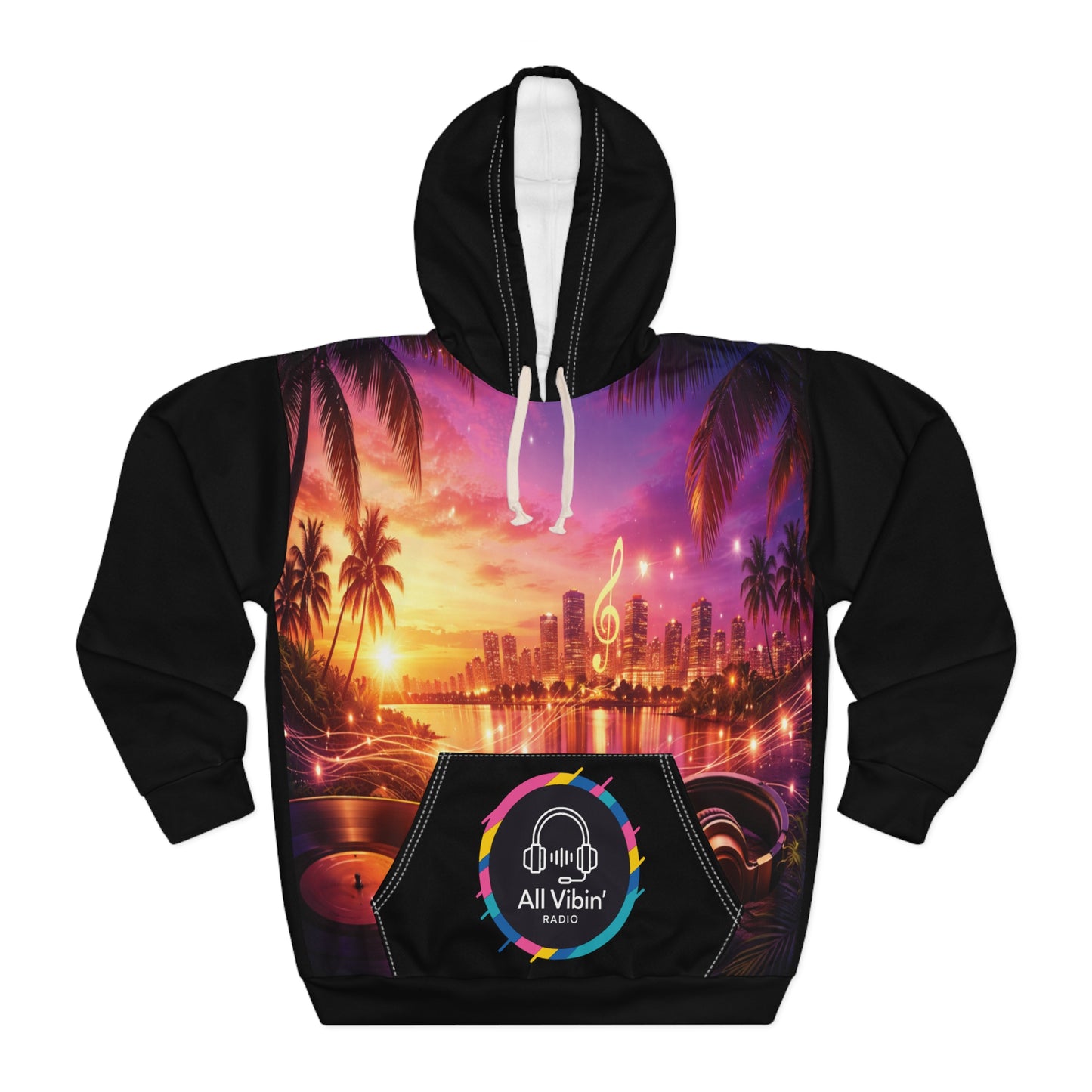 Sunset Beach Music Hoodie — "All Vibin'" Tropical DJ Pullover