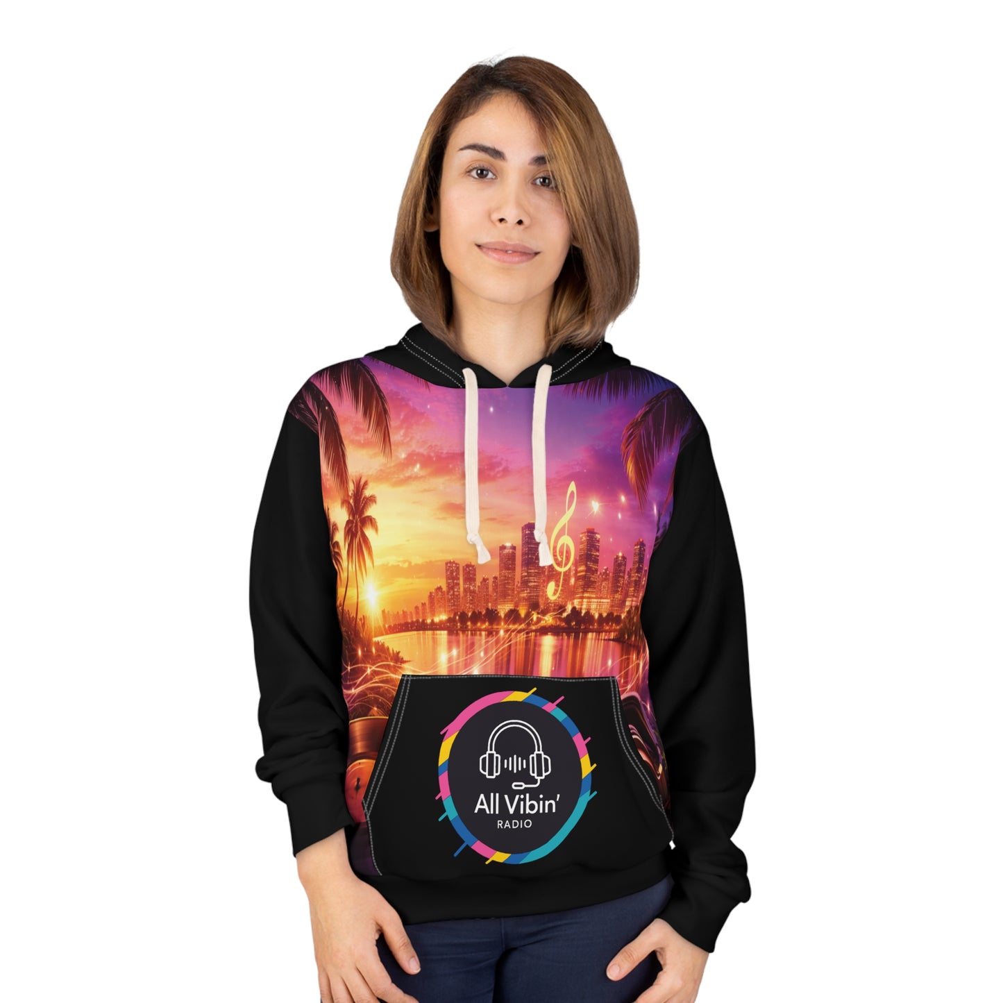 Sunset Beach Music Hoodie — "All Vibin'" Tropical DJ Pullover