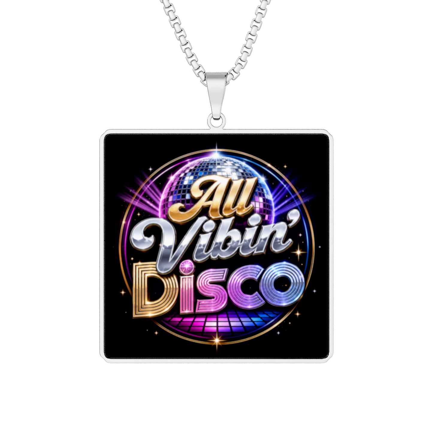 Custom Photo Pendant — "All Vibin' Disco" Square Necklace (Personalized Memorial/Photo Keepsake)
