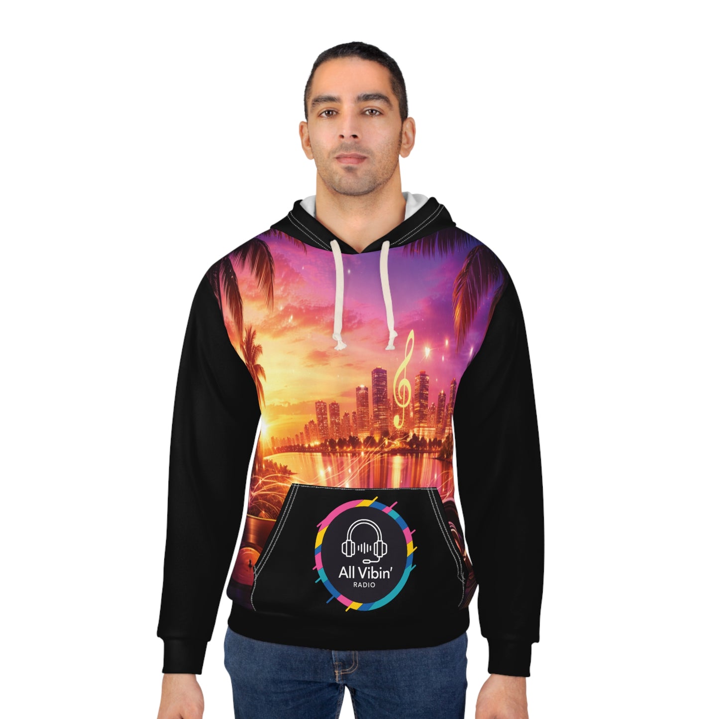 Sunset Beach Music Hoodie — "All Vibin'" Tropical DJ Pullover