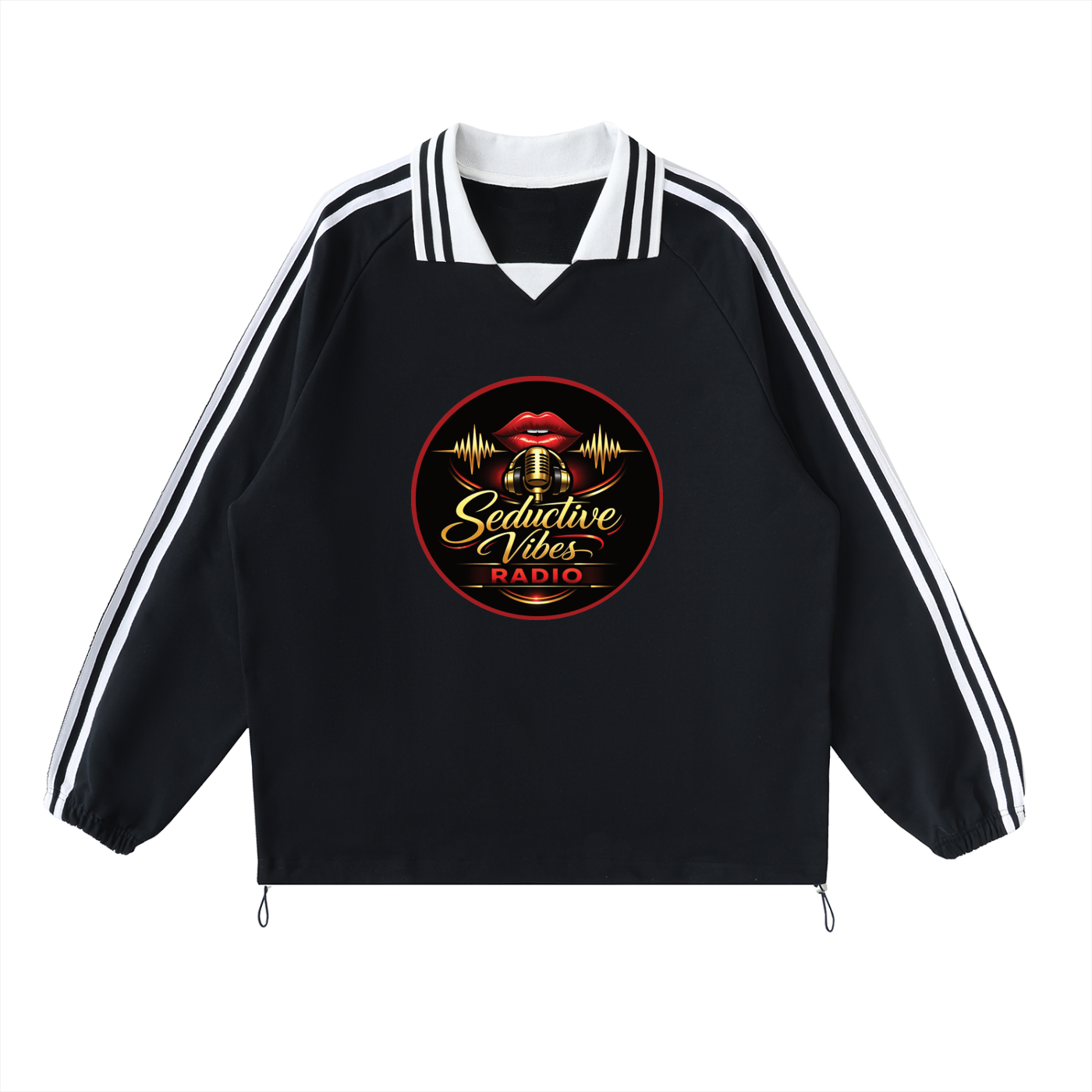Contrast Striped Lapel Collar Sweatshirt