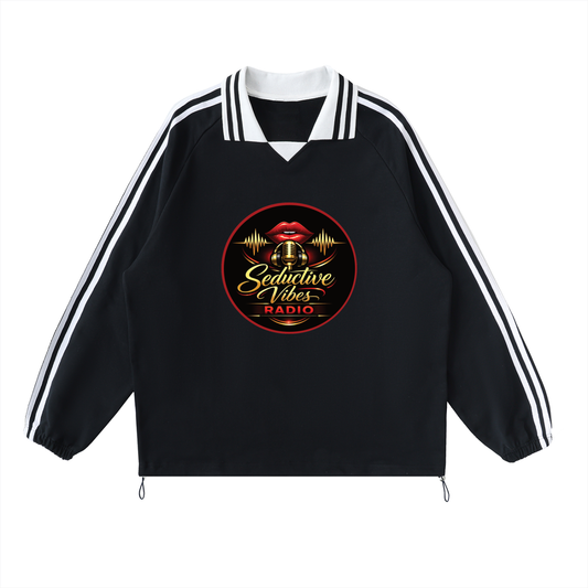 Contrast Striped Lapel Collar Sweatshirt